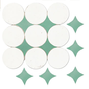Mosaic House Moroccan tile Soho S 26-12 Polar White Light Green  zellige, mosaic, zellij, field, pattern, glaze, simple, modern, circles 